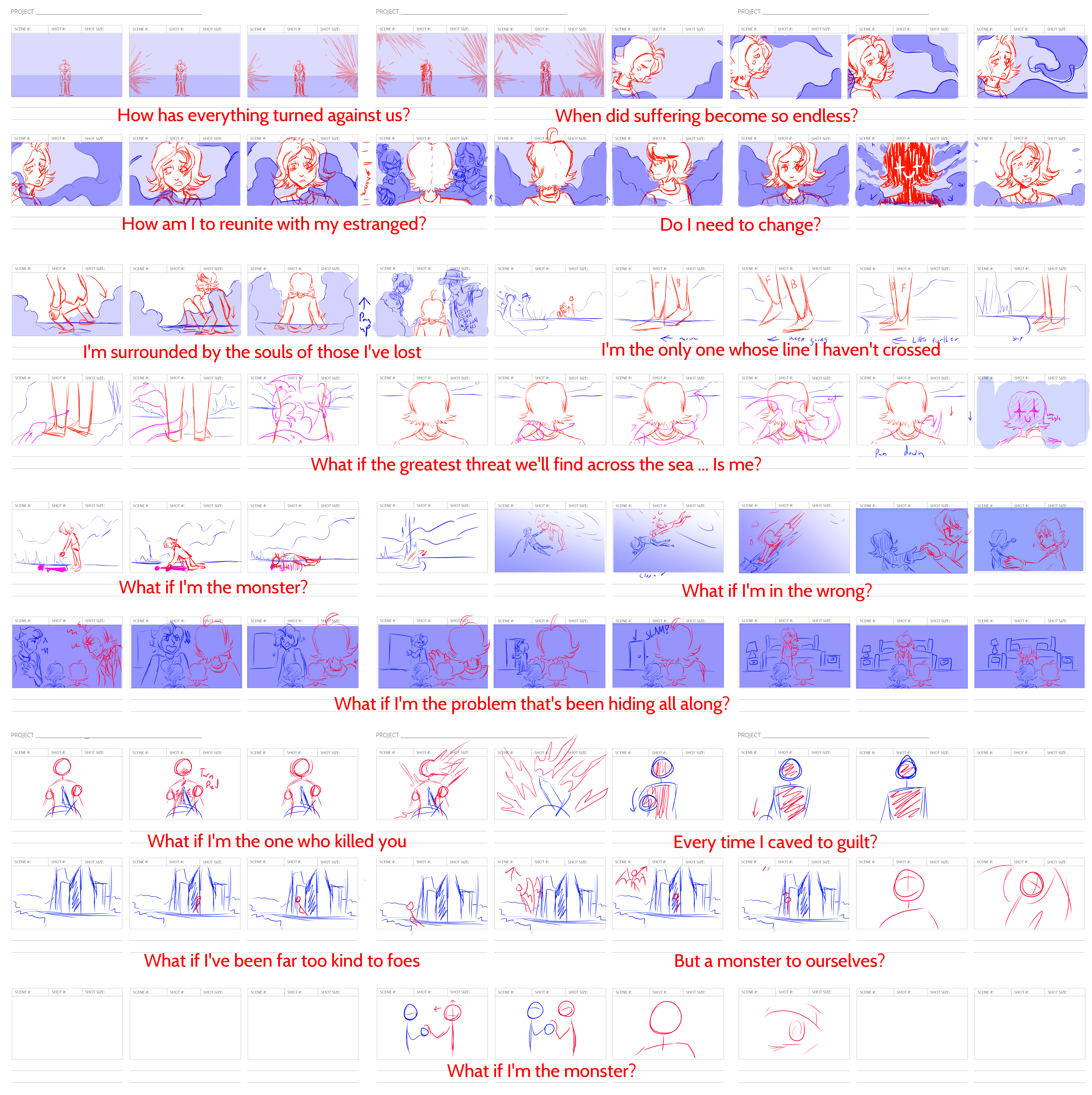 Storyboard of Sterling in a fog that's trying to drive him mad.