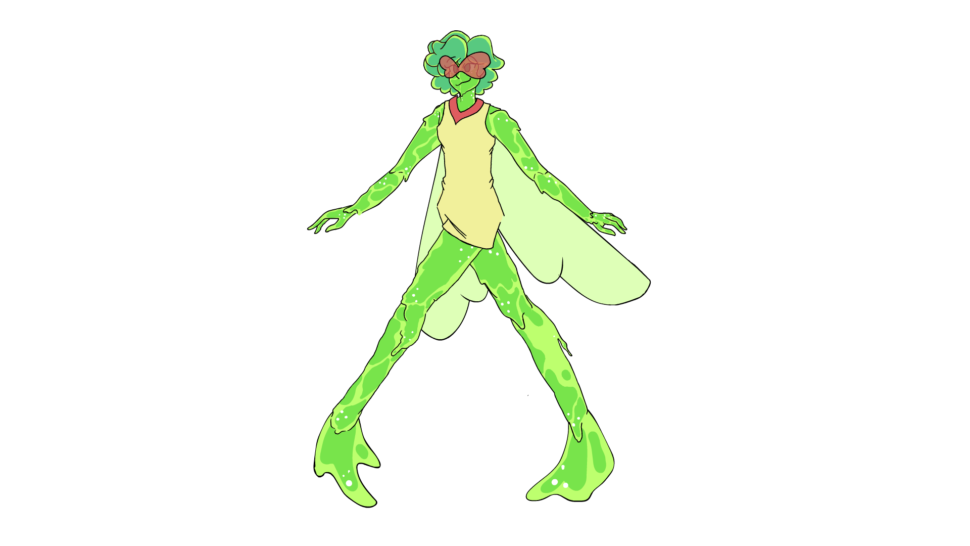 A slime man, Freckle, walking in place.