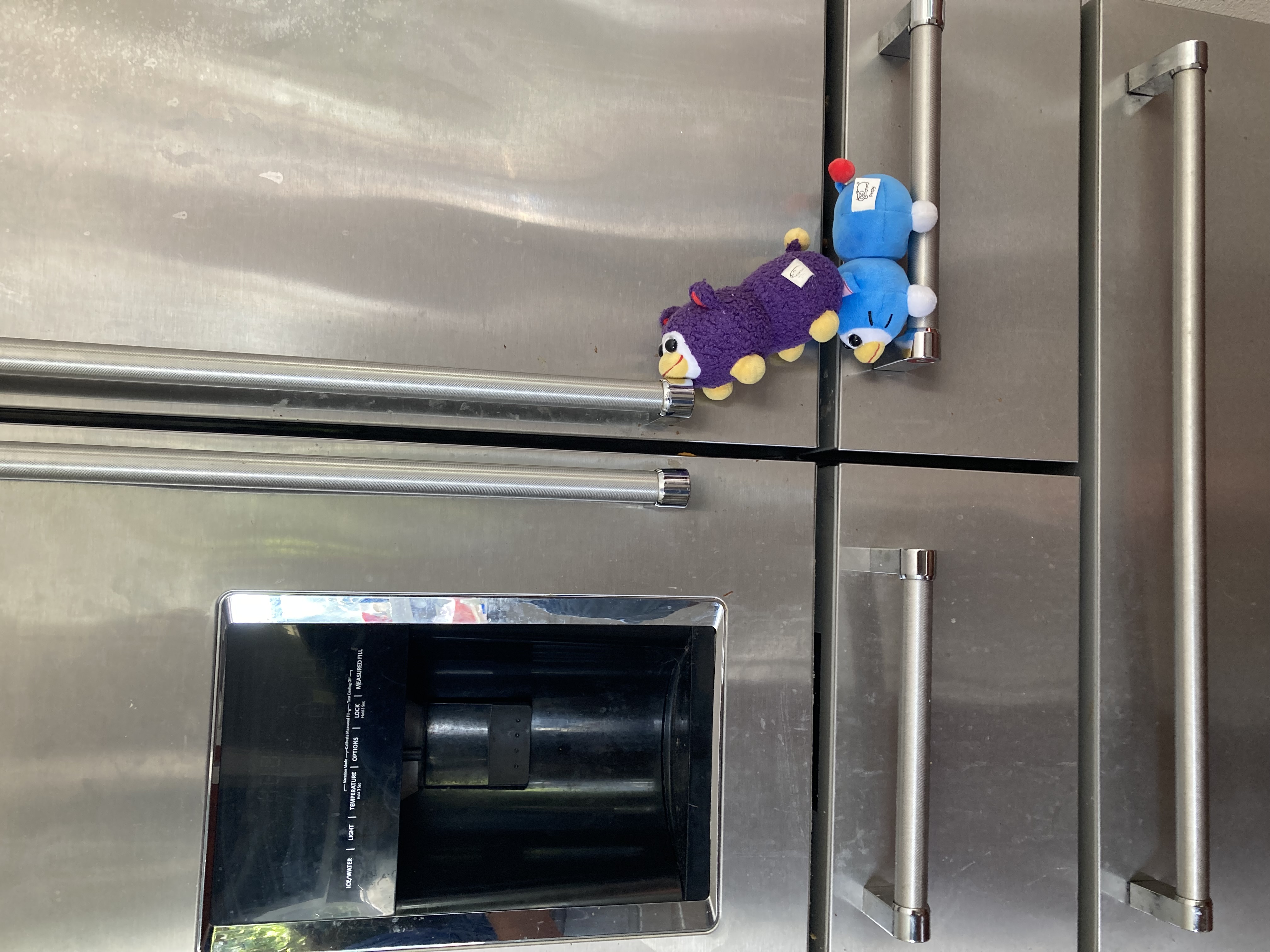 The Peepy work together to climb the fridge