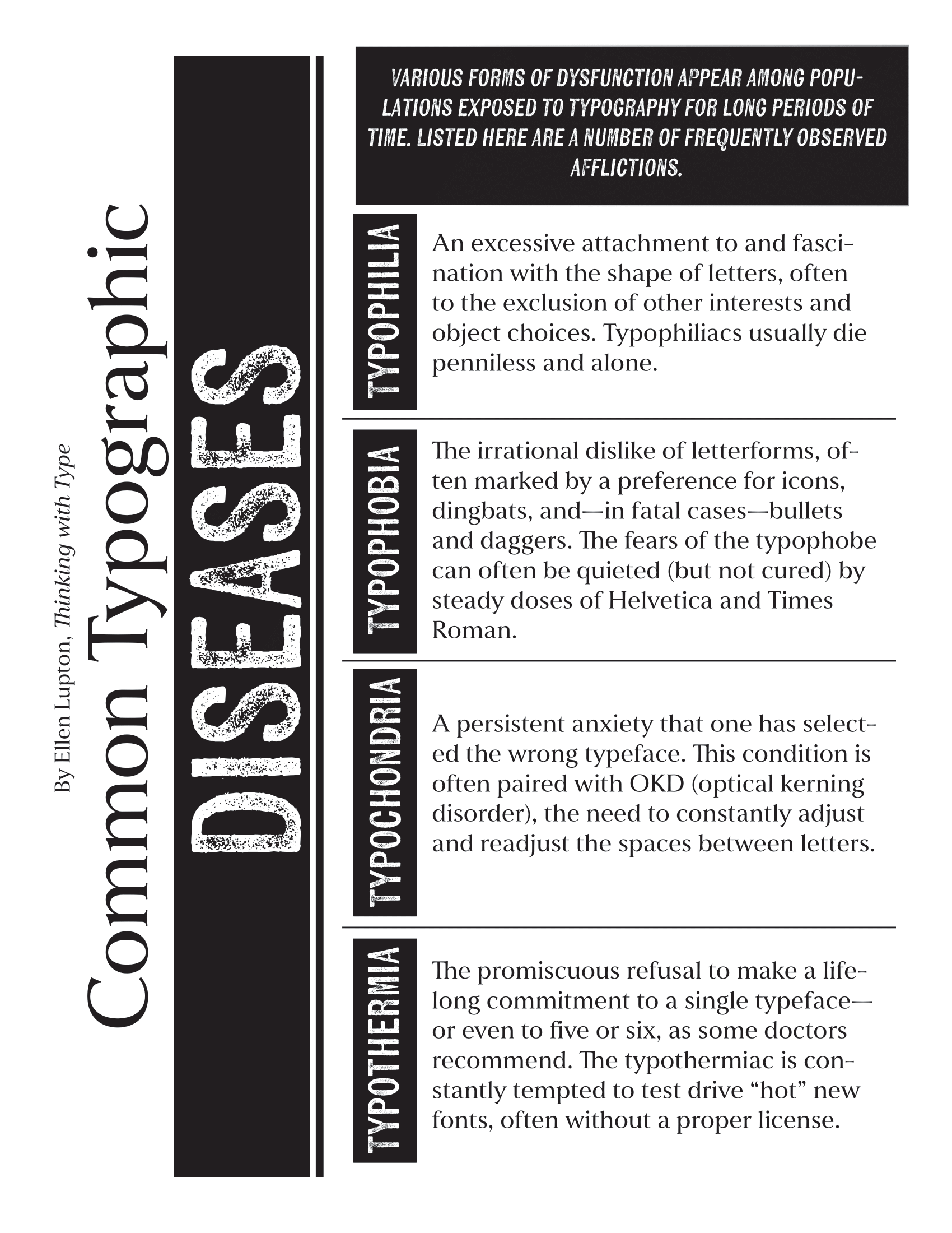 A poster about the four types of typographic diseases